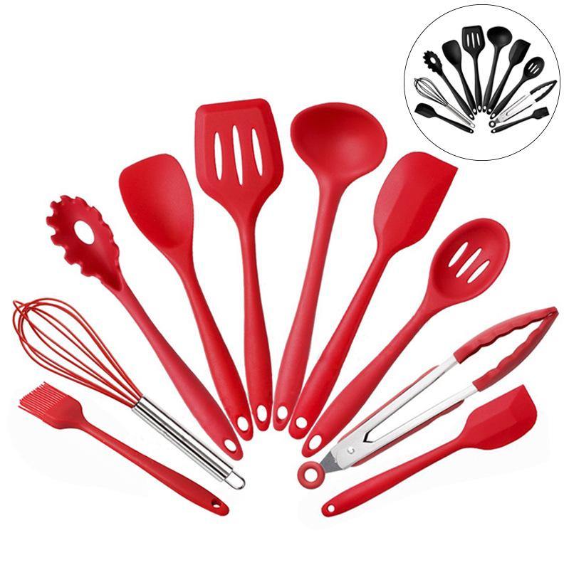 10PCS Silicone Kitchen Utensils Kitchenware Set Tableware Cooking Tools with Non-Stick Cookware Pan Scoops - MRSLM