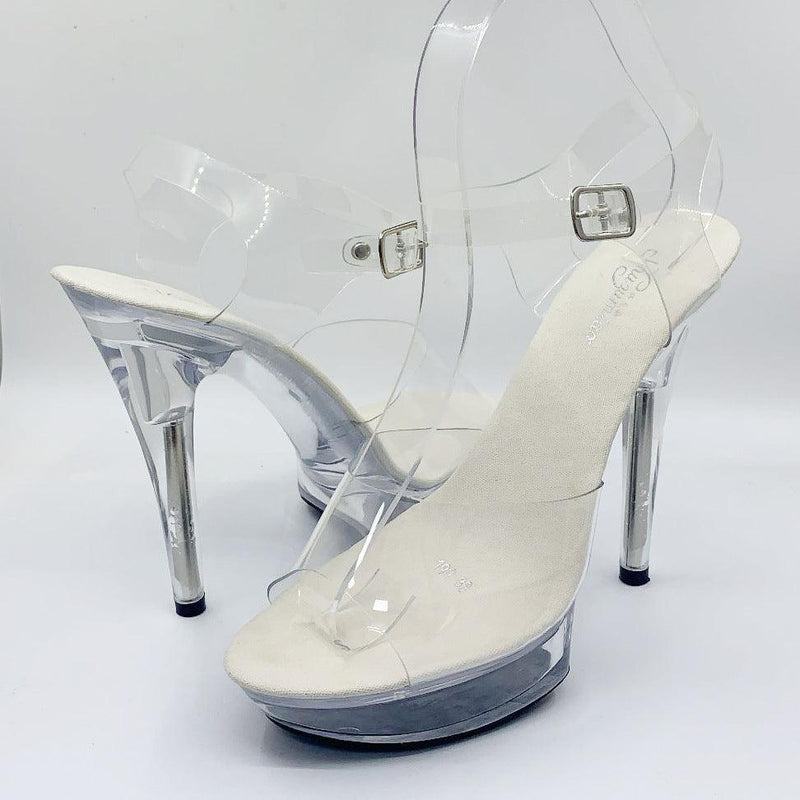 Stiletto platform transparent crystal sandals, view 2 - MRSLM