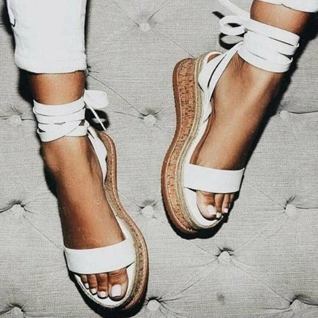 Women's cross strap wedge sandals, view 4 - MRSLM