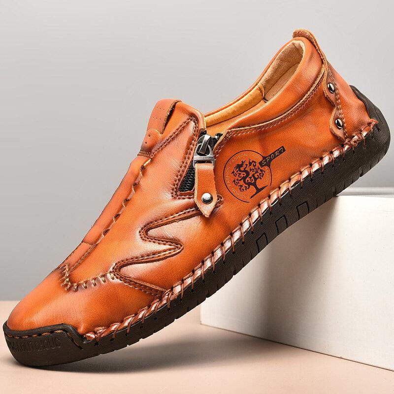 Men Side Zipper Comfy Hand Stitching Microfiber Leather Casual Shoes - MRSLM