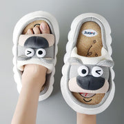 Ladies thick-soled linen home slippers, view 6 - MRSLM