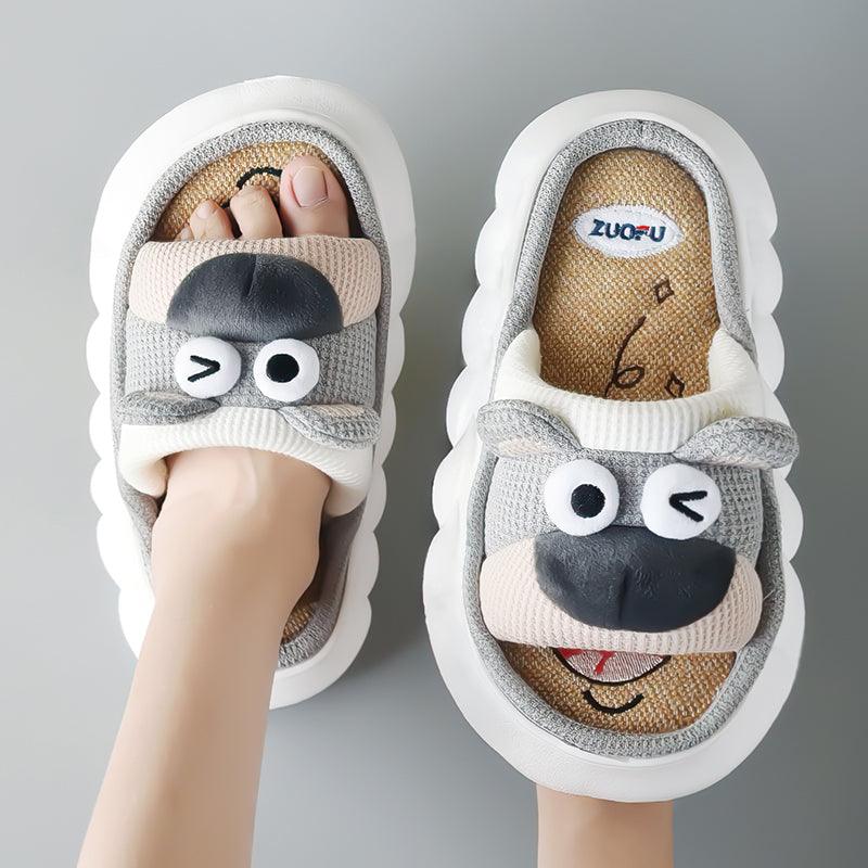 Ladies thick-soled linen home slippers, view 6 - MRSLM