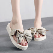 Women's thick sole big bow wedge flip flops, view 3 - MRSLM