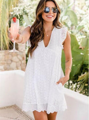 lace jacquard V-neck dress, view 8 - MRSLM