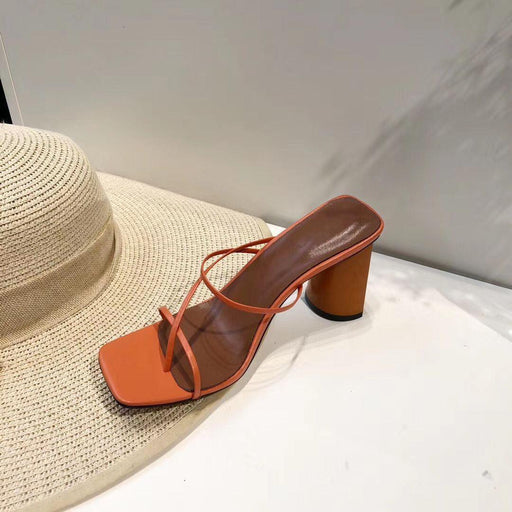 leather thin strap block heel sandals, view 3 - MRSLM