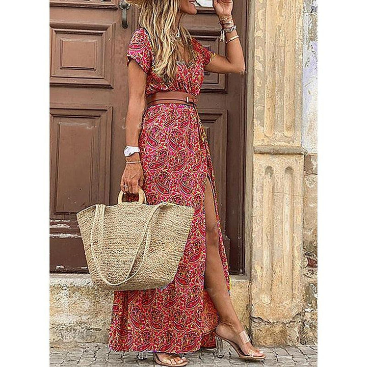 Women's simiya style V-neck floral dress - MRSLM