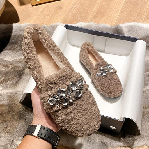 lamb wool lazy shoes with plush lining, view 3 - MRSLM