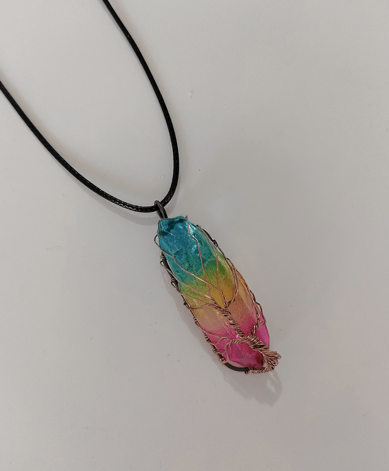 stone crystal pillar tree of life pendant, view 4 - MRSLM