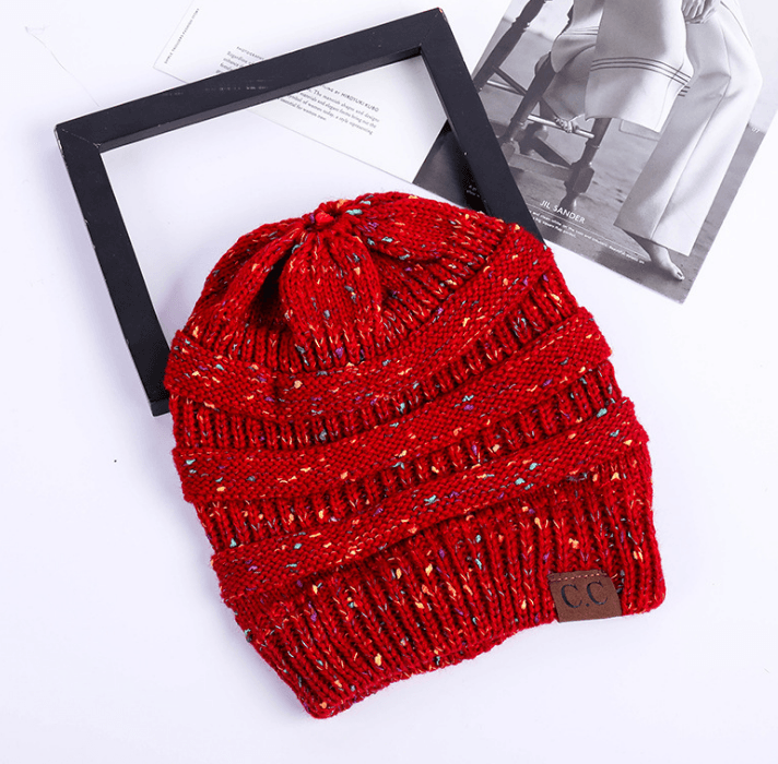 High Bun Ponytail Beanie Hat Chunky Soft Stretch Cable Knit Warm Fuzzy Lined Skull Beanie Acrylic Hats Men And Women - MRSLM