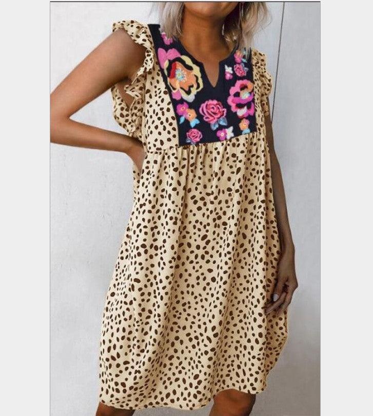 Leopard print shirt small V-neck dress - MRSLM