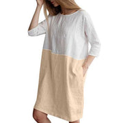 Women's splicing cotton linen half-sleeve dress, view 5 - MRSLM