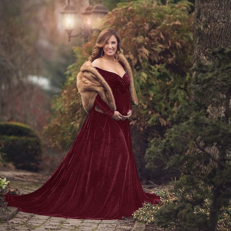 velvet maxi long maternity dress, view 13 - MRSLM