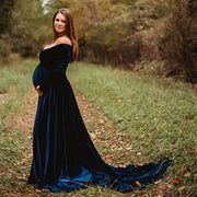 velvet maxi long maternity dress, view 12 - MRSLM