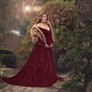 velvet maxi long maternity dress, view 3 - MRSLM