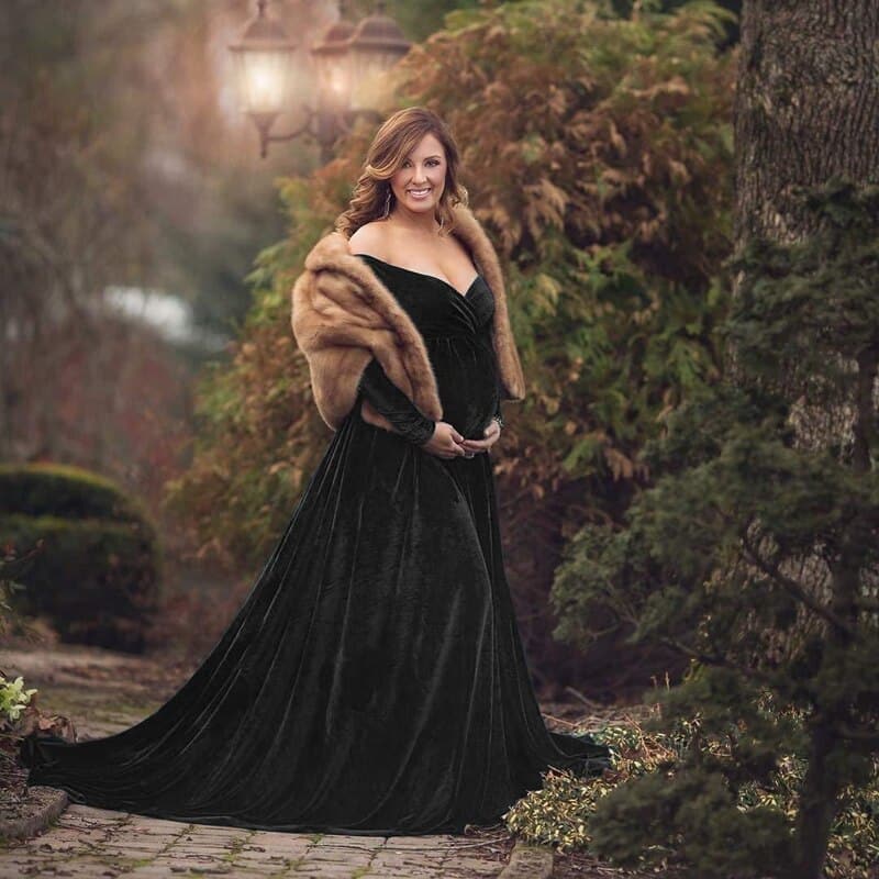 velvet maxi long maternity dress, view 6 - MRSLM