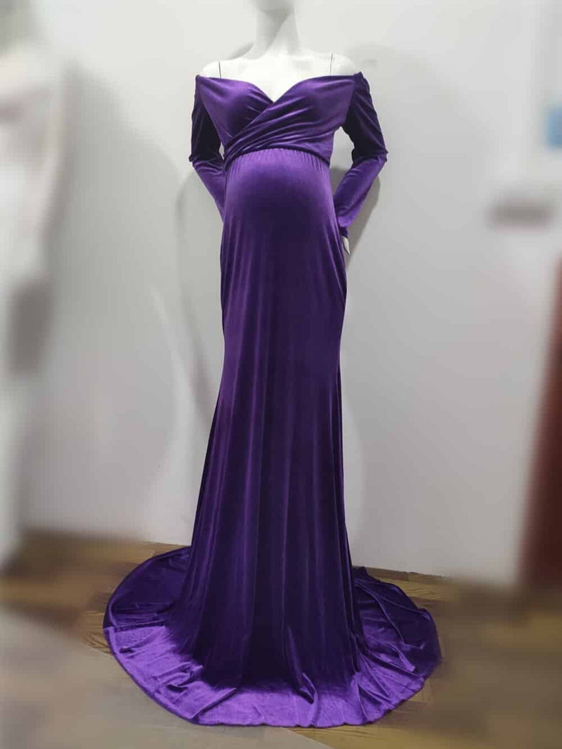 velvet maxi long maternity dress, view 8 - MRSLM