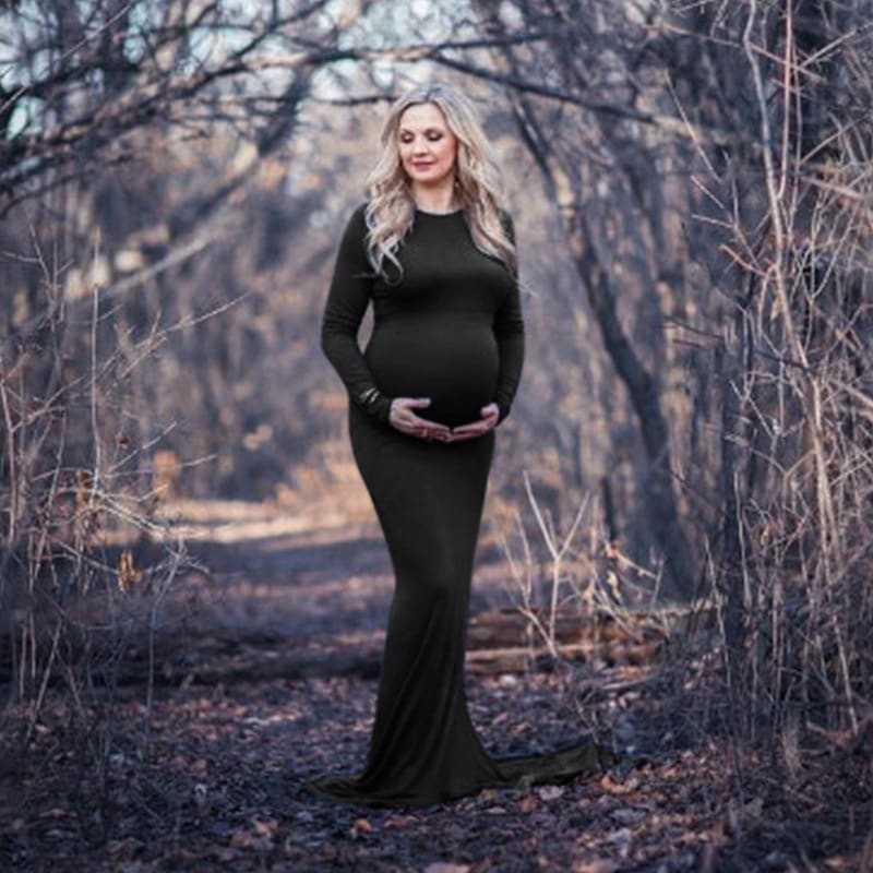 women's long maternity dress, view 3 - MRSLM
