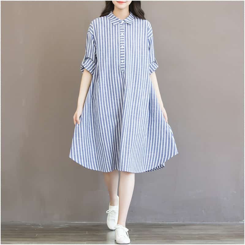cotton striped dress for pregnant women, view 4 - MRSLM