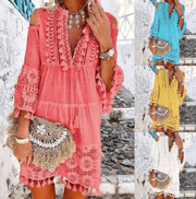Women's lace fringed mid-length shirt - MRSLM
