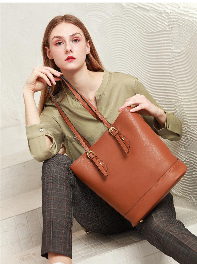 retro cowhide bucket shoulder bag, view 9 - MRSLM