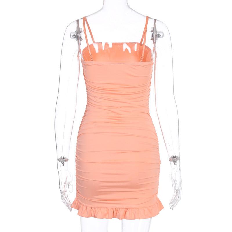 pleated ruffled bag hip strap dress, view 3 - MRSLM