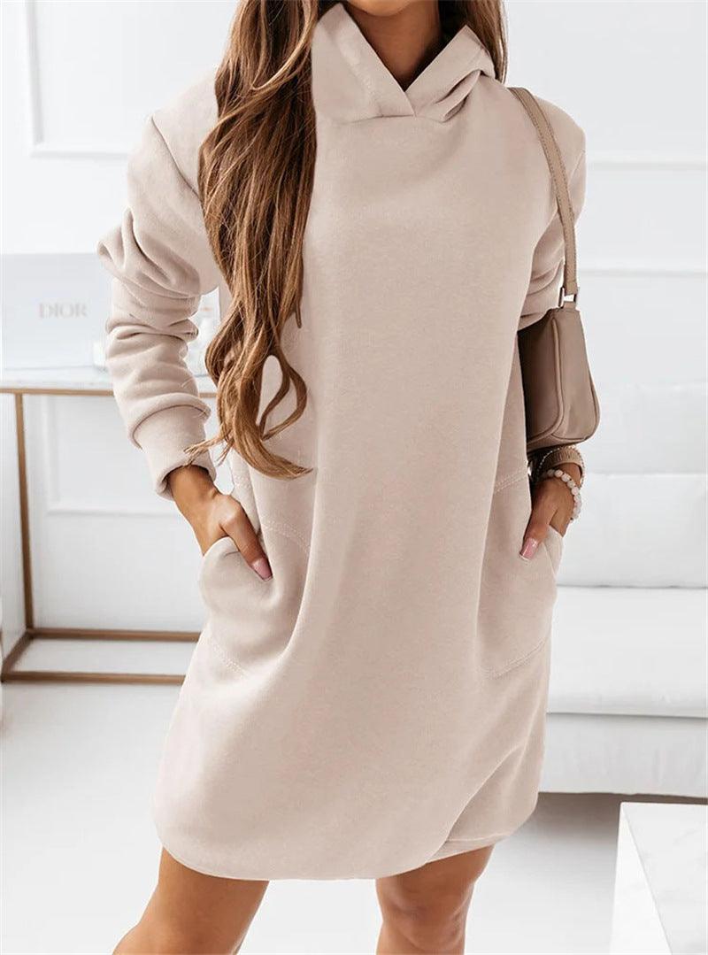 Long-sleeved solid color dress, view 4 - MRSLM