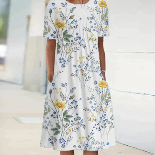 women's slim round neck printed long dress, view 5 - MRSLM