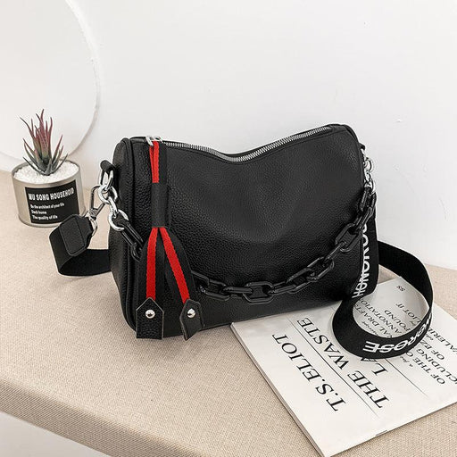 women's black cowhide messenger shoulder bag - MRSLM
