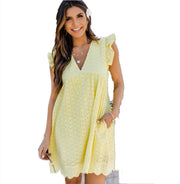 lace jacquard V-neck dress, view 5 - MRSLM