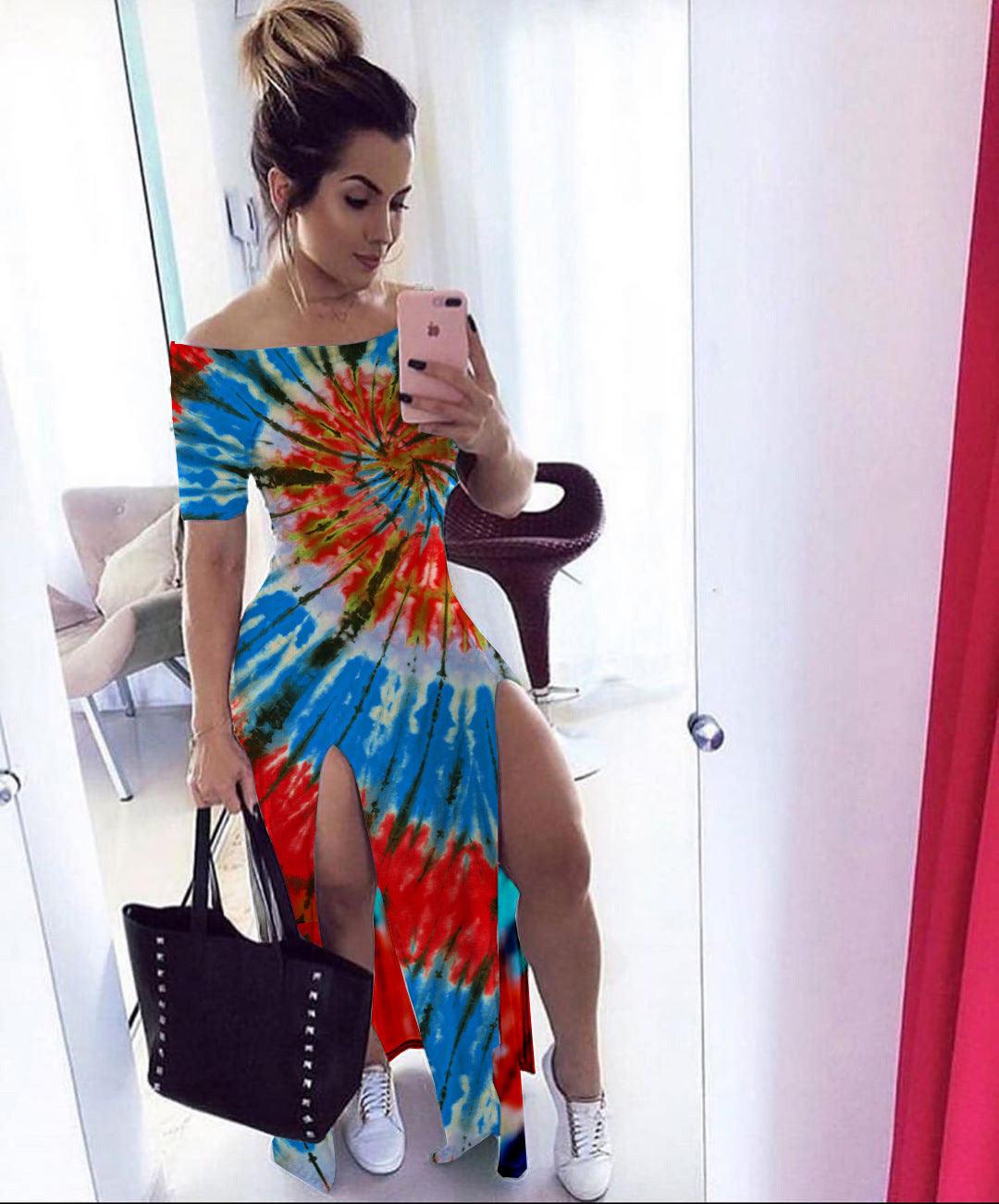 Tie-dye one-shoulder split dress - MRSLM