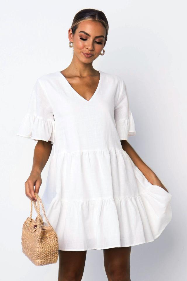 short sleeve pleated dress, view 6 - MRSLM