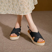 cross strap wedge hemp rope platform sandals - MRSLM