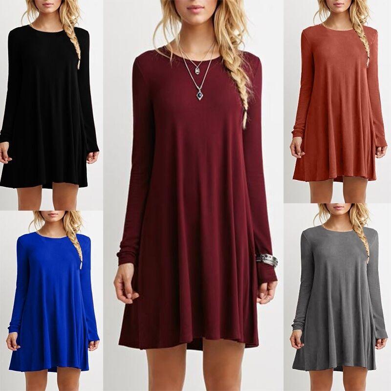 Solid color long-sleeved loose slim dress - MRSLM