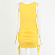 drawstring pleated hip-wrap vest dress, view 4 - MRSLM