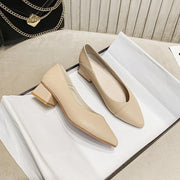 leather pointed toe thick heel shoes, view 4 - MRSLM