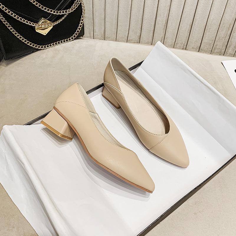leather pointed toe thick heel shoes, view 4 - MRSLM