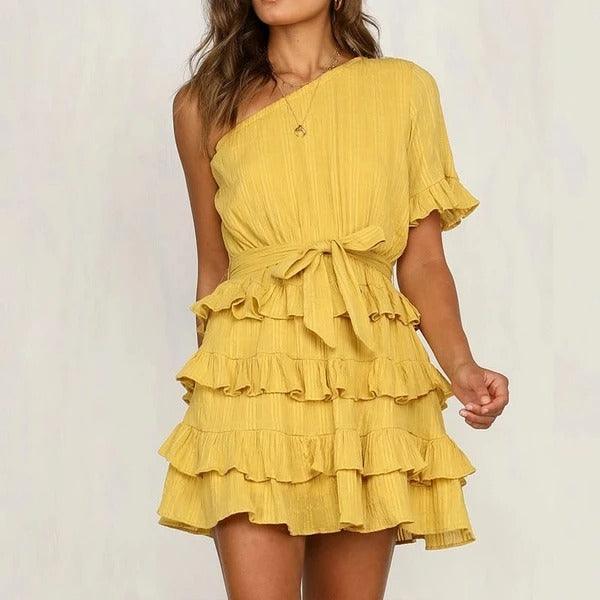Yellow diagonal strap dress - MRSLM