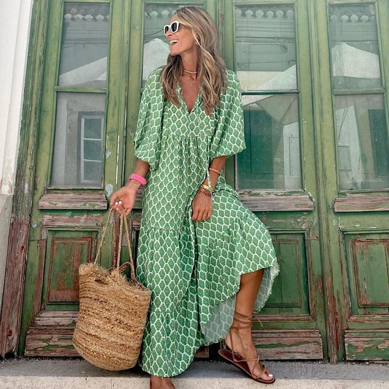 Loose V-neck floral maxi dress - MRSLM
