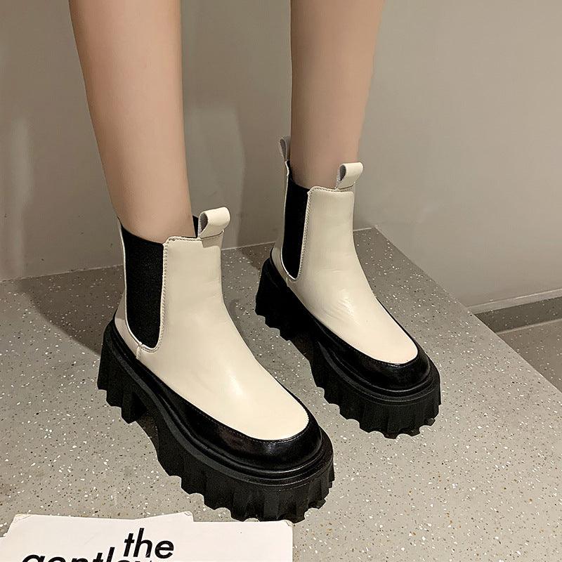 Women's PU mid-tube thick-heel Martin boots - MRSLM