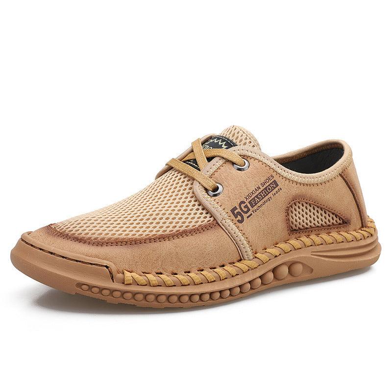 Men's summer hollow leather casual shoes, view 3 - MRSLM