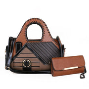 Women's patchwork house pattern handbag, view 3 - MRSLM