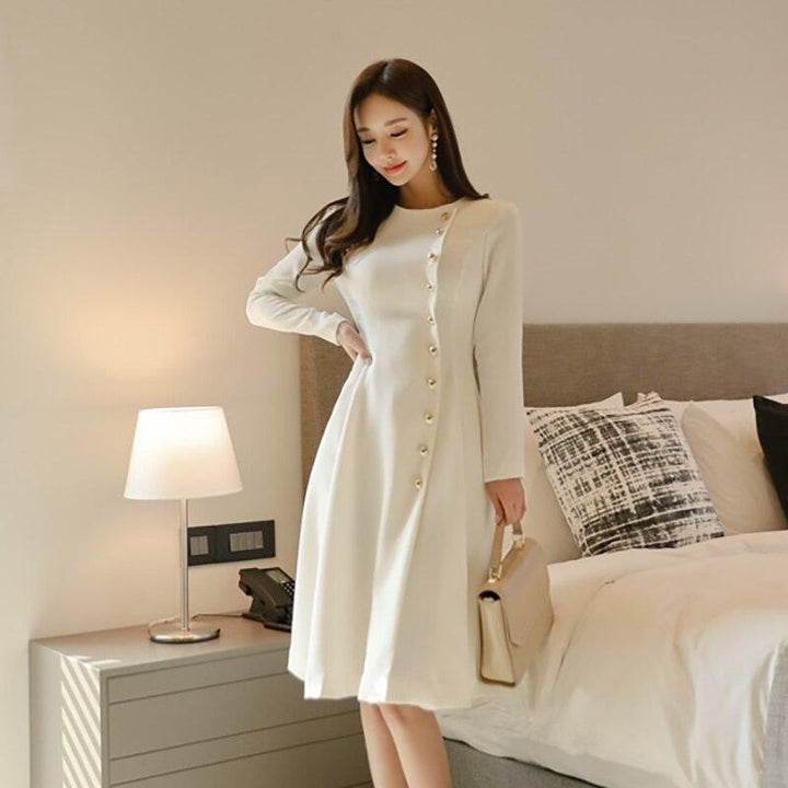 High-quality button waist mid-length dress - MRSLM