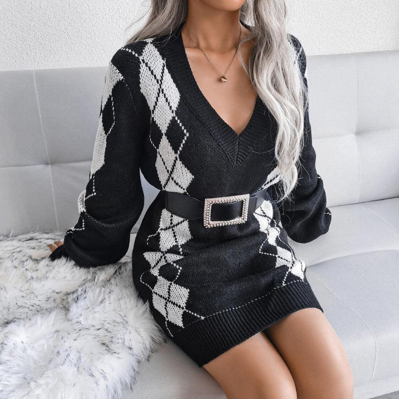 College style plaid sweater dress, view 3 - MRSLM