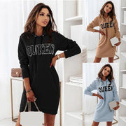 Women's long sleeve letter print casual dress - MRSLM