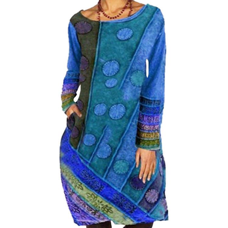 ethnic casual loose printed dress, view 3 - MRSLM