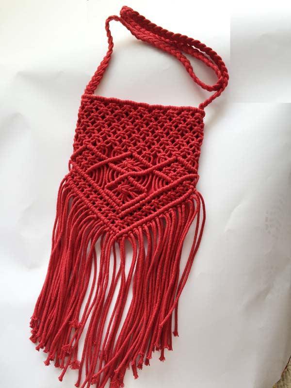 tassel cotton woven shoulder bag, view 3 - MRSLM