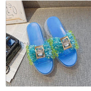 Women's platform flat rhinestone sandals, view 3 - MRSLM