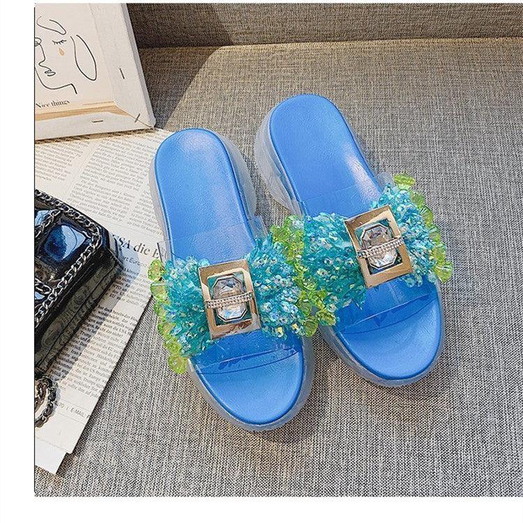 Women's platform flat rhinestone sandals, view 3 - MRSLM