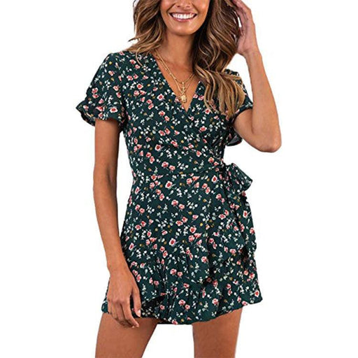 stitched print v-neck commuter dress - MRSLM
