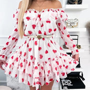 printed one-shoulder cake dress, view 2 - MRSLM
